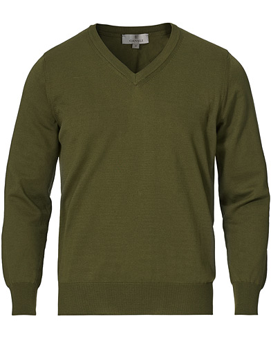 Pullovers med v-hals |  Cotton V-Neck Pullover Dark Green