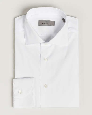Herre | Quiet Luxury | Canali | Slim Fit Cotton/Stretch Shirt White