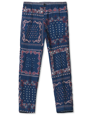 Drawstringbukser  |  Printed Linen Summer Trousers Navy