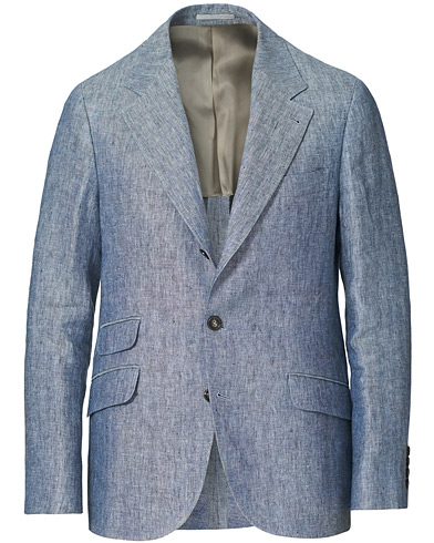 Herre | Jakke | Brunello Cucinelli | Herringbone Linen Blazer Indigo Blue