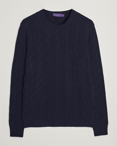 Herre | Strikkede trøjer | Ralph Lauren Purple Label | Cashmere Cable Crew Neck Sweater Chairman Navy