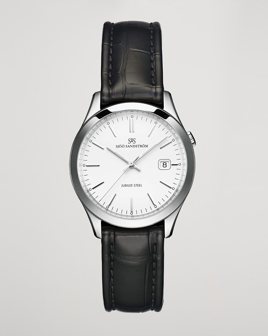 Sjöö Sandström Jubilee Steel Quartz 40mm White/Black Calf – Sort