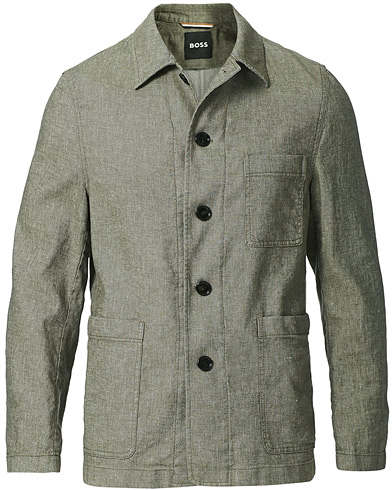 Herre | Hørblazer | BOSS | Carper Cotton/Linen Workwear Jacket Open Green