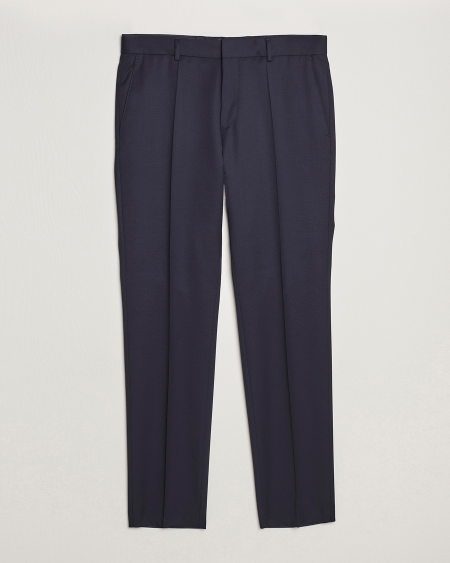 BOSS BLACK Genius Slim Fit Wool Trousers Dark Blue – Blå