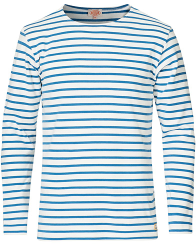 Langærmede t-shirts |  Houat Héritage Stripe Longsleeve T-shirt Lagoon White