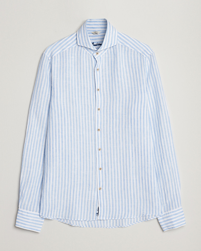 Herre |  | Stenströms | Slimline Cut Away Striped Linen Shirt Light Blue