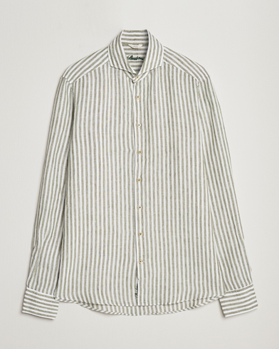Herre | Hørskjorter | Stenströms | Slimline Cut Away Striped Linen Shirt Green