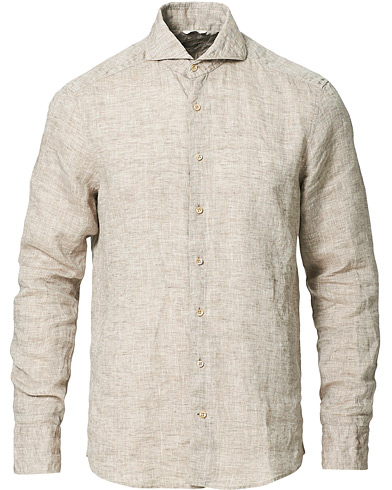 Casual |  Slimline Cut Away Linen Shirt Taupe