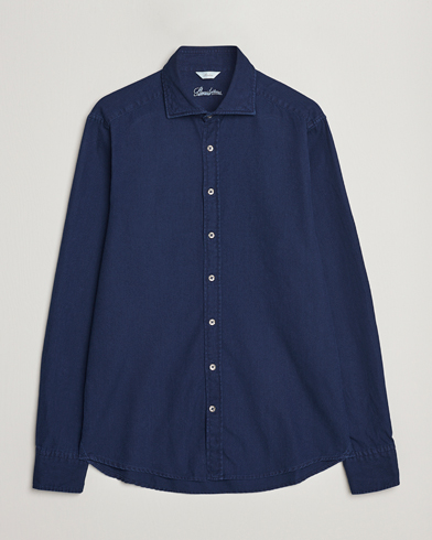 Herre | Denimskjorter | Stenströms | Slimline Washed Structured Denim Shirt Indigo Blue
