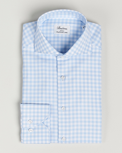 Herre | Tøj | Stenströms | Slimline Checked Cut Away Shirt Light Blue