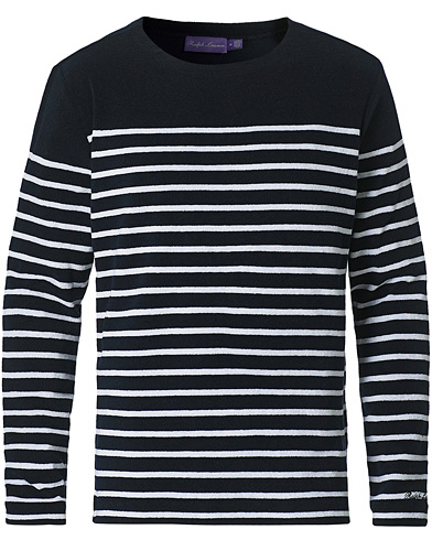 Herre | Strikkede trøjer | Ralph Lauren Purple Label | Striped French Terry Pullover Navy/White