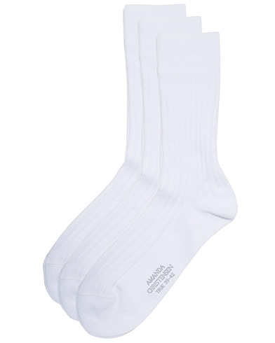 Herre | Almindelige sokker | Amanda Christensen | 3-Pack True Cotton Ribbed Socks White
