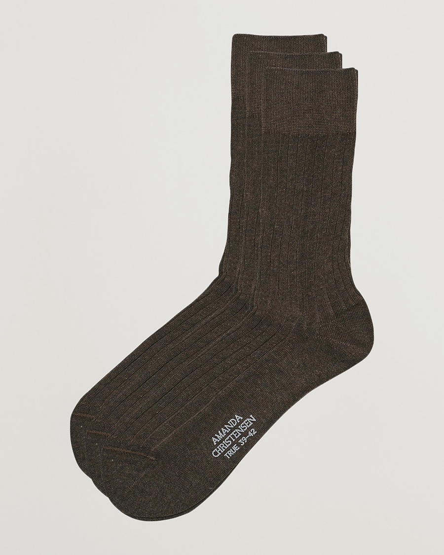 Amanda Christensen 3-Pack True Cotton Ribbed Socks Brown Melange – Brun