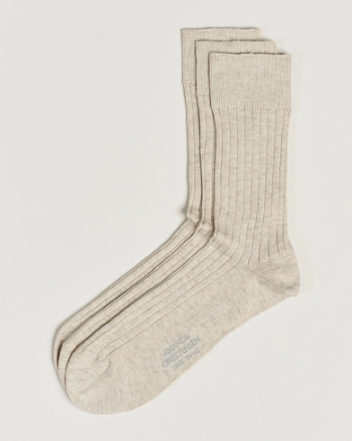 Herre |  | Amanda Christensen | 3-Pack True Cotton Ribbed Socks Sand Melange
