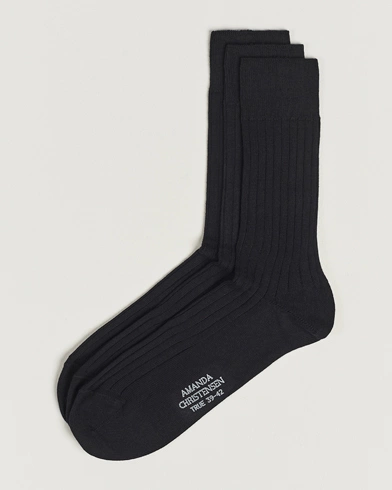 Herre | Almindelige sokker | Amanda Christensen | 3-Pack True Cotton Ribbed Socks Black