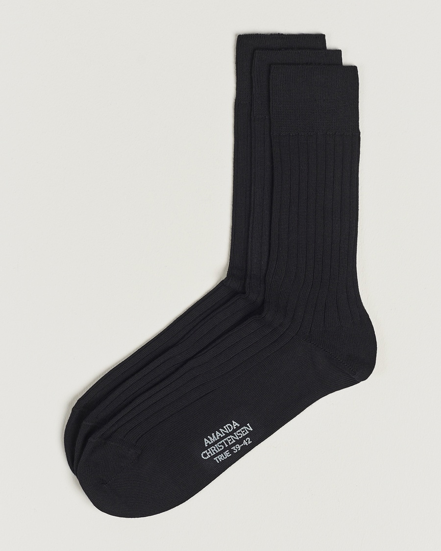 Amanda Christensen 3-Pack True Cotton Ribbed Socks Black – Sort