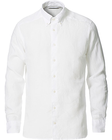 Eton Slim Fit Button Down Linen Shirt White