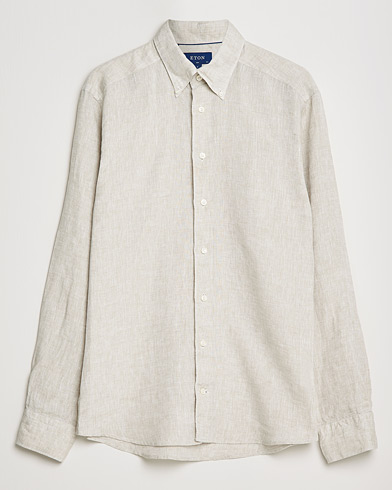 Tøj |  Slim Fit Button Down Linen Shirt Beige