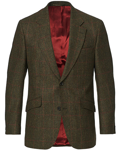 Jakke |  William Lambswool Tweed Jacket Green Red