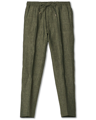 Bukser |  Relaxed Linen Drawstring Trousers Olive