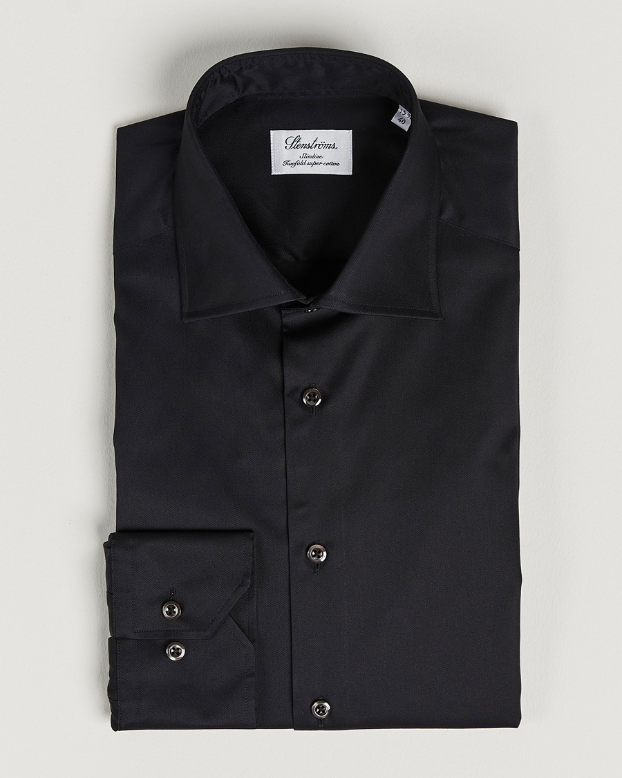 Stenströms Slimline Cut Away Shirt Black – Sort