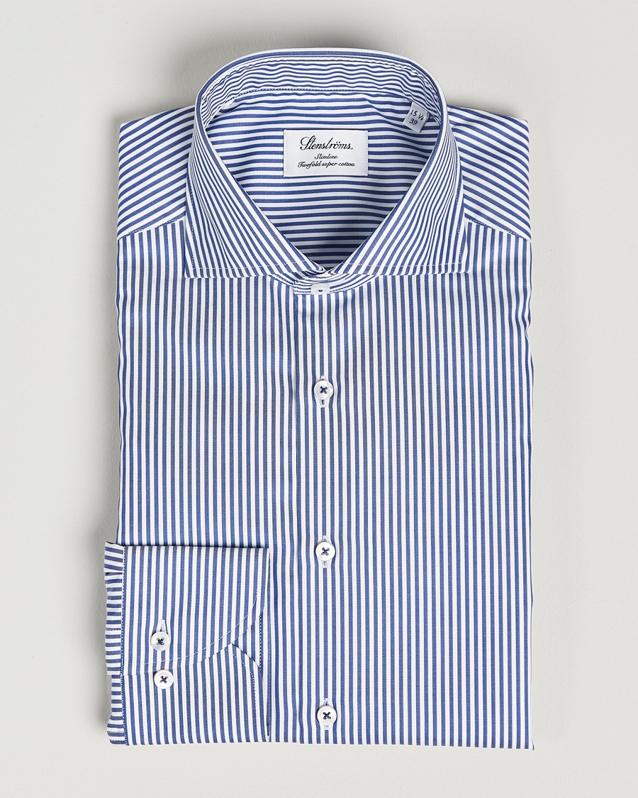 Stenströms Slimline Stripe Cut Away Shirt Navy – Blå