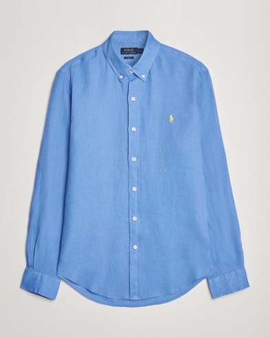 Herre | Preppy Authentic | Polo Ralph Lauren | Slim Fit Linen Button Down Shirt Harbor Island Blue