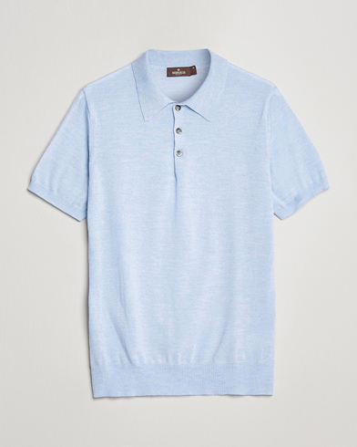 Herre | Strikkede polotrøjer | Morris Heritage | Short Sleeve Knitted Polo Shirt Blue