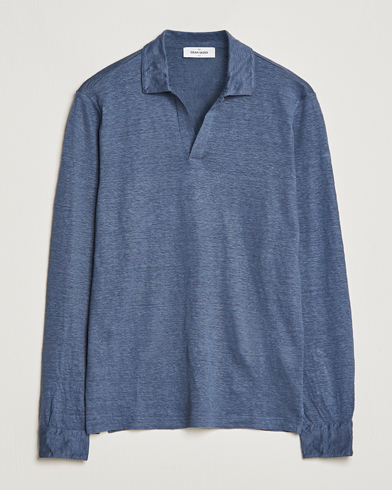 Herre | The linen lifestyle | Gran Sasso | Washed Linen Long Sleeve Polo Blue Melange