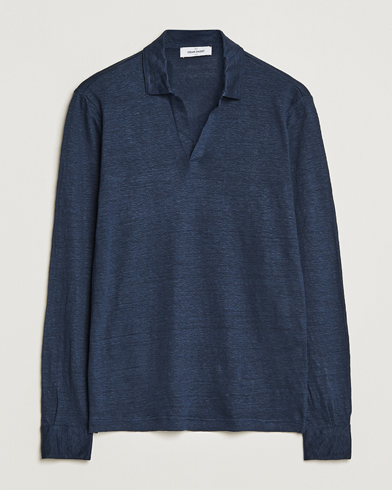 Herre | The linen lifestyle | Gran Sasso | Washed Linen Long Sleeve Polo Navy