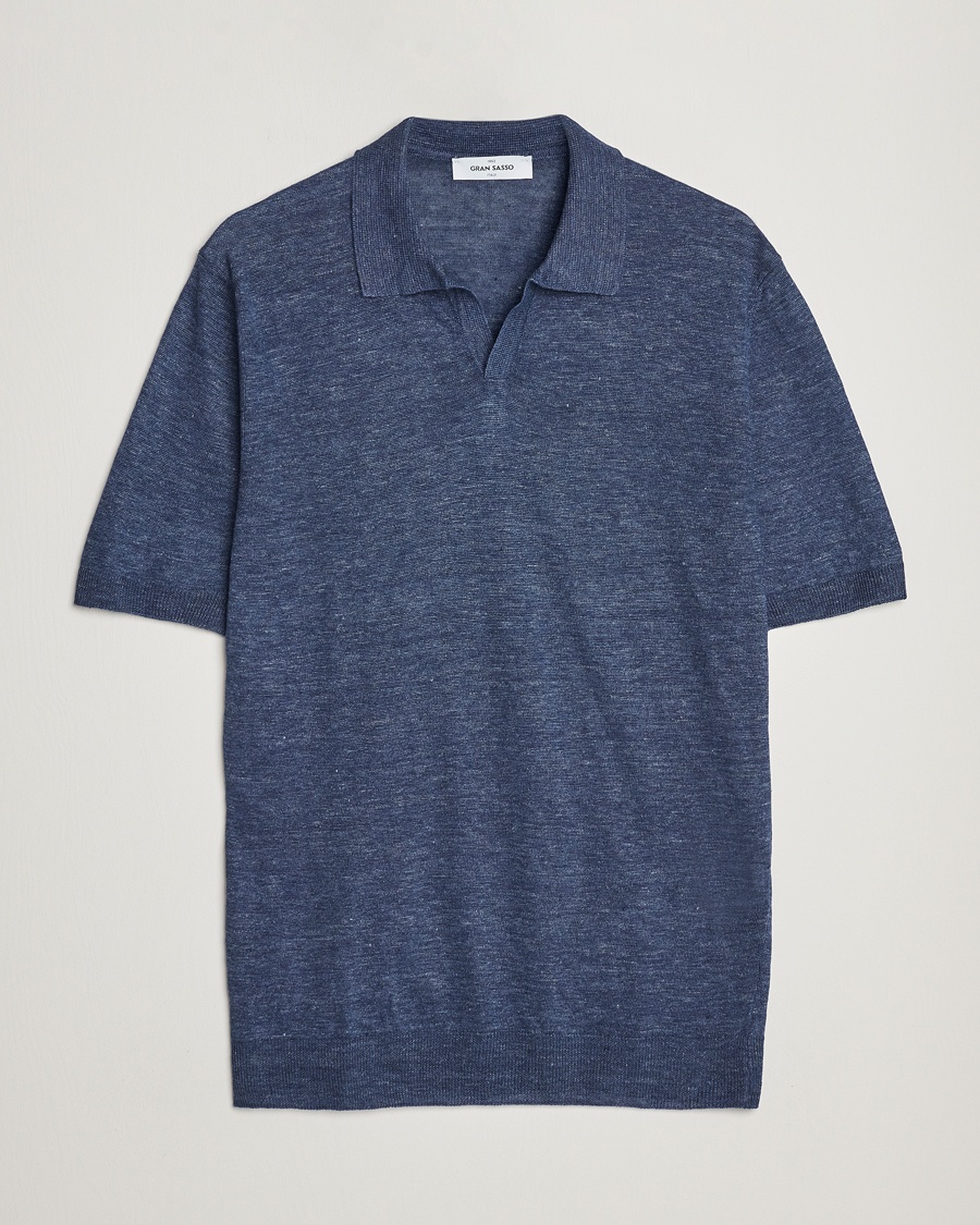 Gran Sasso Knitted Linen Polo Navy Melange – Blå