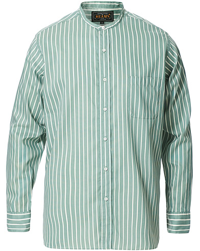 Herre |  | BEAMS PLUS | Band Collar Striped Shirt Green/White
