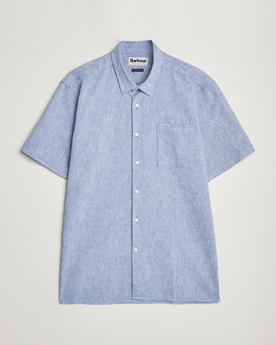 Herre | Kortærmede skjorter | Barbour Lifestyle | Tailored Fit Nelson Cotton/Linen Shirt Blue