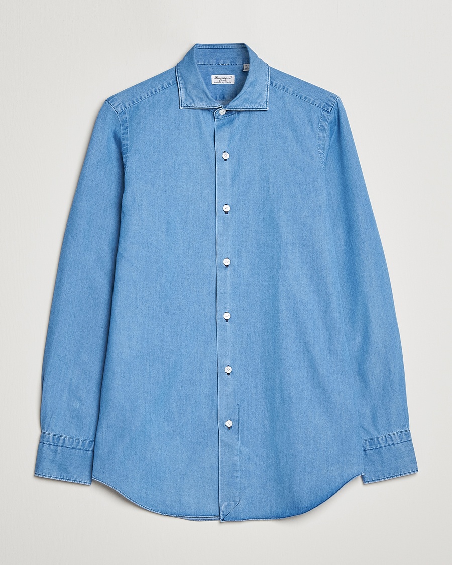 Finamore Napoli Milano Slim Denim Shirt Light Indigo – Blå