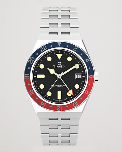 Herre | Stållænke | Timex | Q Diver GMT 38mm Navy/Red