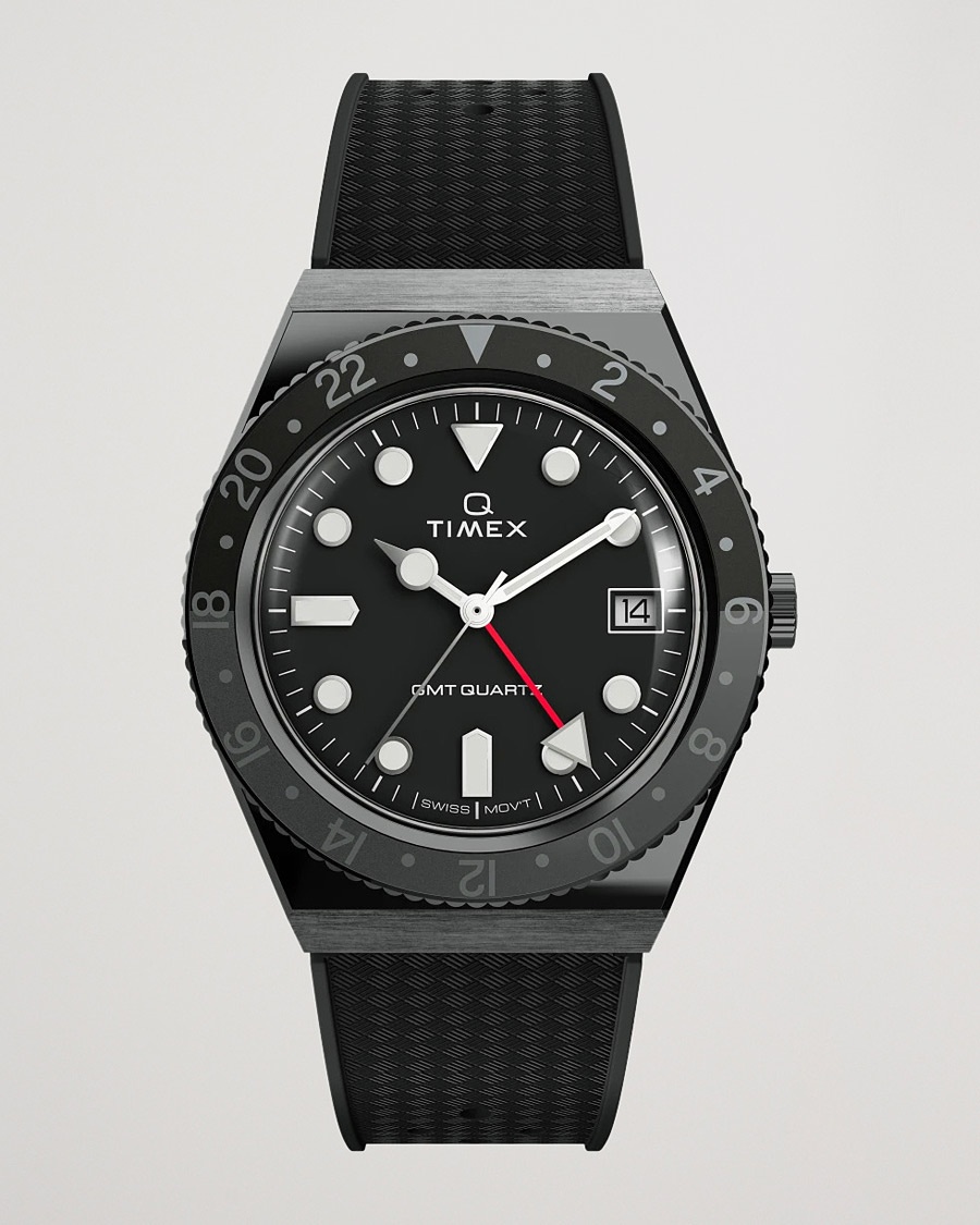 Timex Q Diver GMT 38mm Rubber Strap Black/Grey – Sort