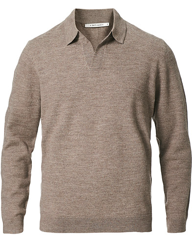 Herre | Under 1000 | A Day's March | Manol Open Collar Merino Polo Taupe Melange