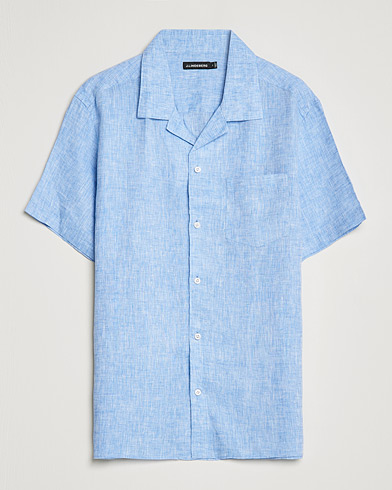Herre | Skjorter | J.Lindeberg | Linen Melange Short Sleeve Shirt Ultramarine
