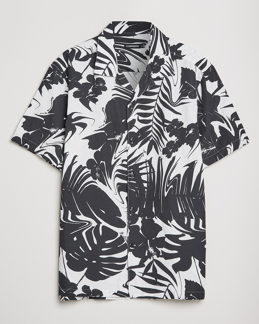 J.Lindeberg Elio Hibiscus Print Short Sleeve Shirt White/Black – Sort