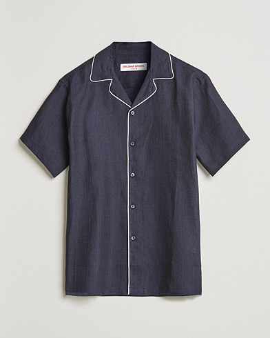 Herre | Kortærmede skjorter | Orlebar Brown | Hibbert Short Sleeve Linen Shirt Navy