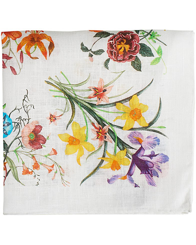Lommetørklæde |  Linen Printed Flower Pocket Square White