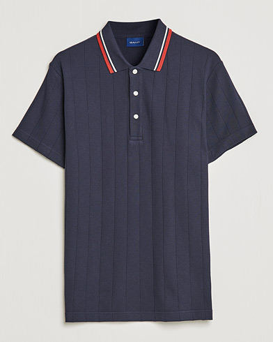 Herre | GANT | GANT | Structued Knitted Polo Evening Blue