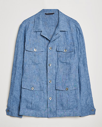 Herre | Skjorter | Oscar Jacobson | Safari Linen Shirt Jacket Smog Blue