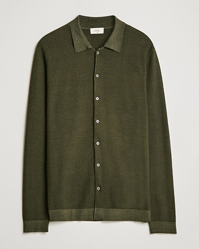 Herre |  | Altea | Herringbone Wool Shirt Dark Green
