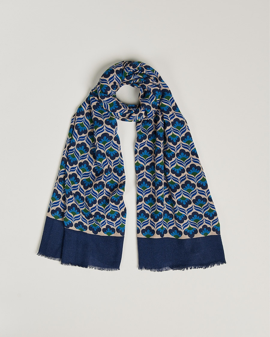 Herre | | Altea | Flower Print Wool Scarf Beige/Blue