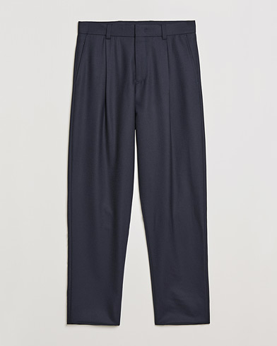 Herre | Quiet Luxury | Giorgio Armani | Tapered Pleated Flannel Trousers Navy