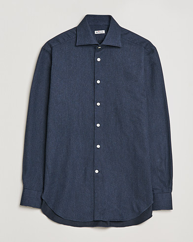 Herre | Flannelskjorter | Kiton | Slim Fit Flannel Shirt Dark Blue