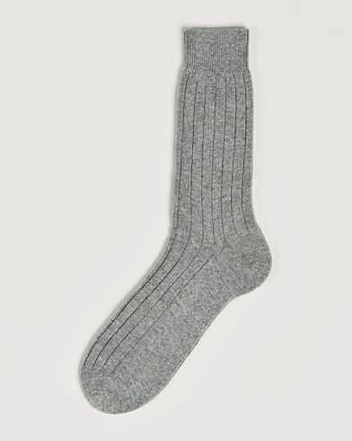Herre | Strømper | Bresciani | Pure Cashmere Ribbed Socks Light Grey