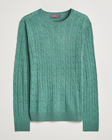 Herre | Pullovers med rund hals | Morris | Merino Cable Crew Neck Pullover Mineral Green