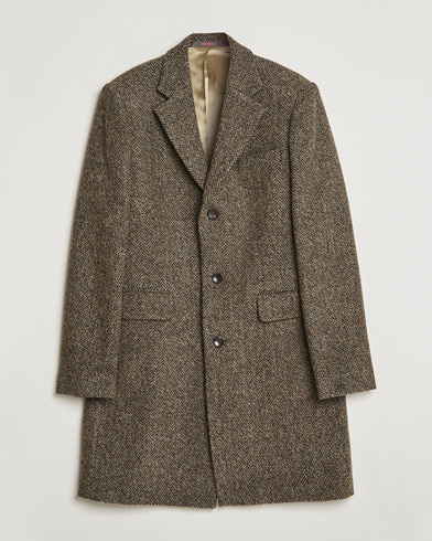 Herre | Frakker | Morris | Wool Herringbone Coat Dark Brown